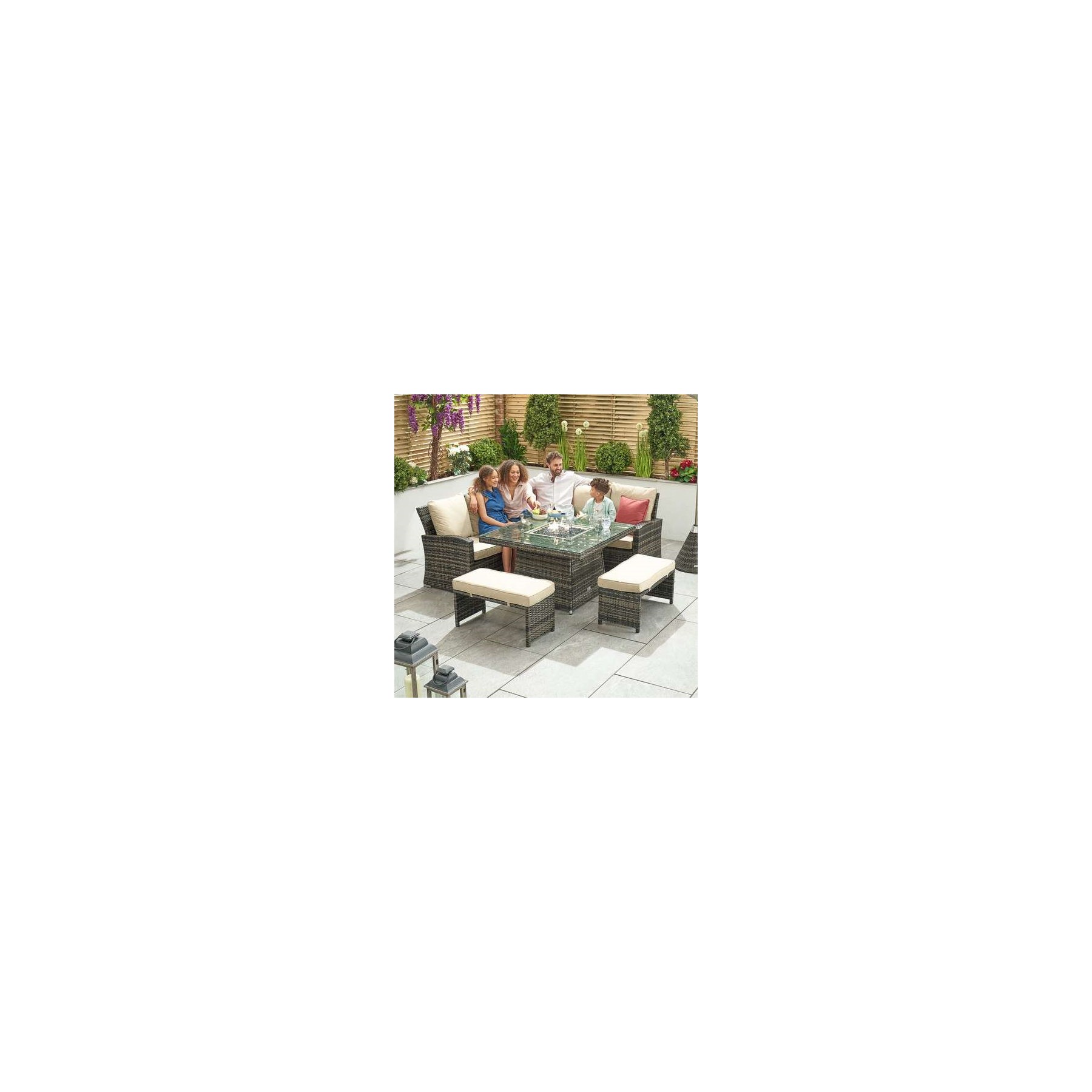 Nova Cambridge Compact Corner Dining Set & Fire Pit Table Brown