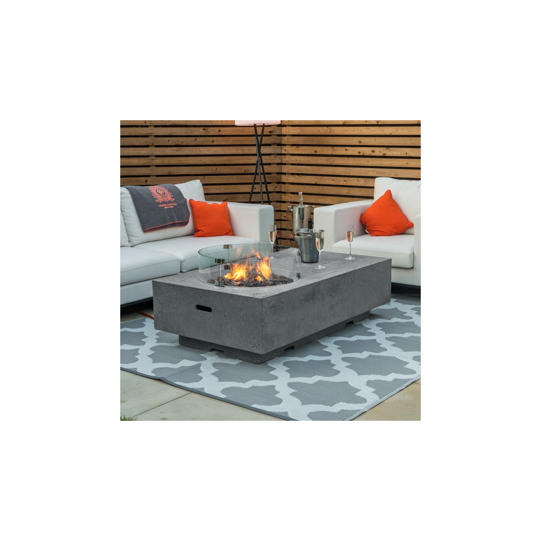 Nova Cairns Gas Fire Pit & Wind Guard Light Grey