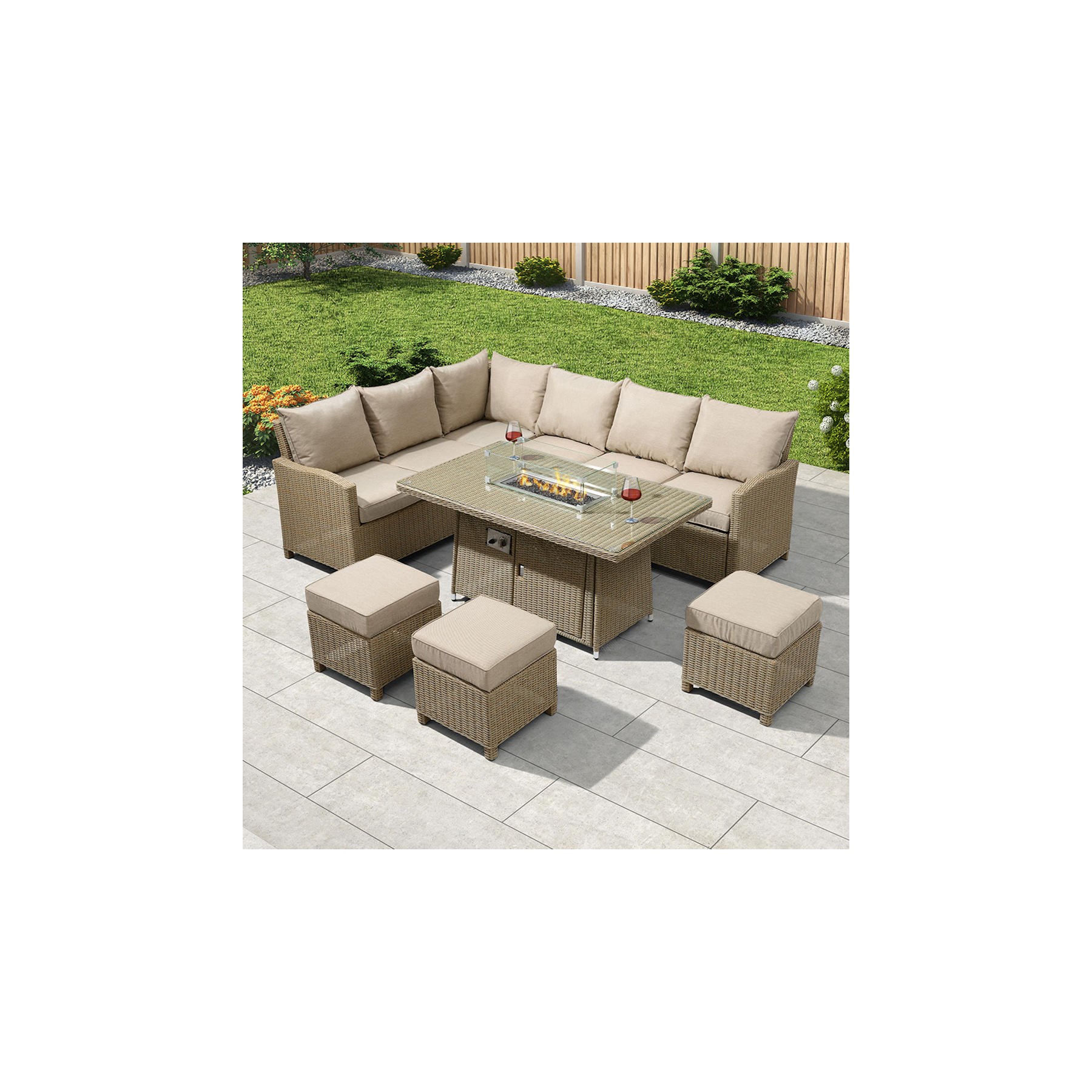 Nova Heritage Ciara Corner Dining Set & Fire Pit Table Left Hand Willow