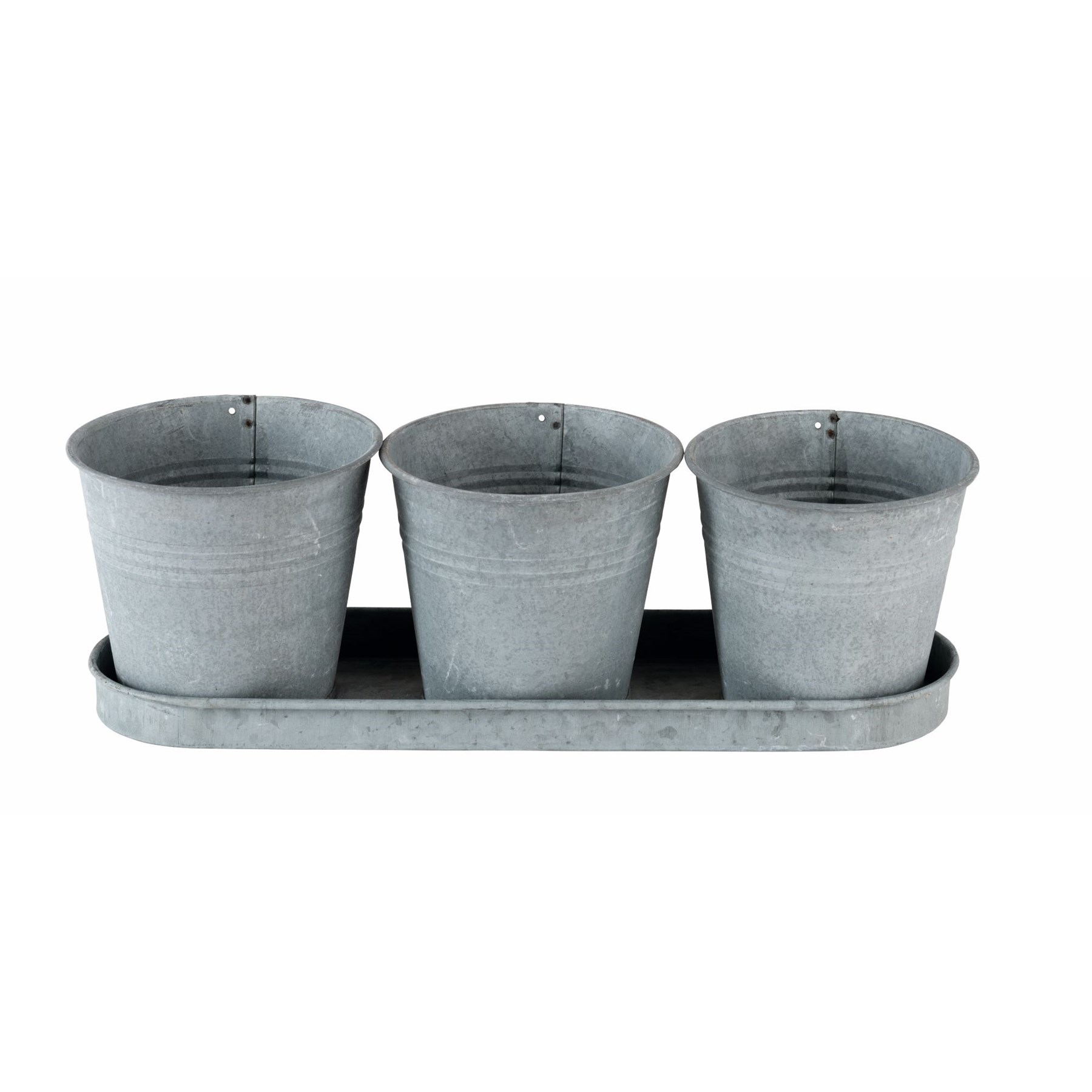 3 Galvanised Flower Pots & Tray (PT183006)
