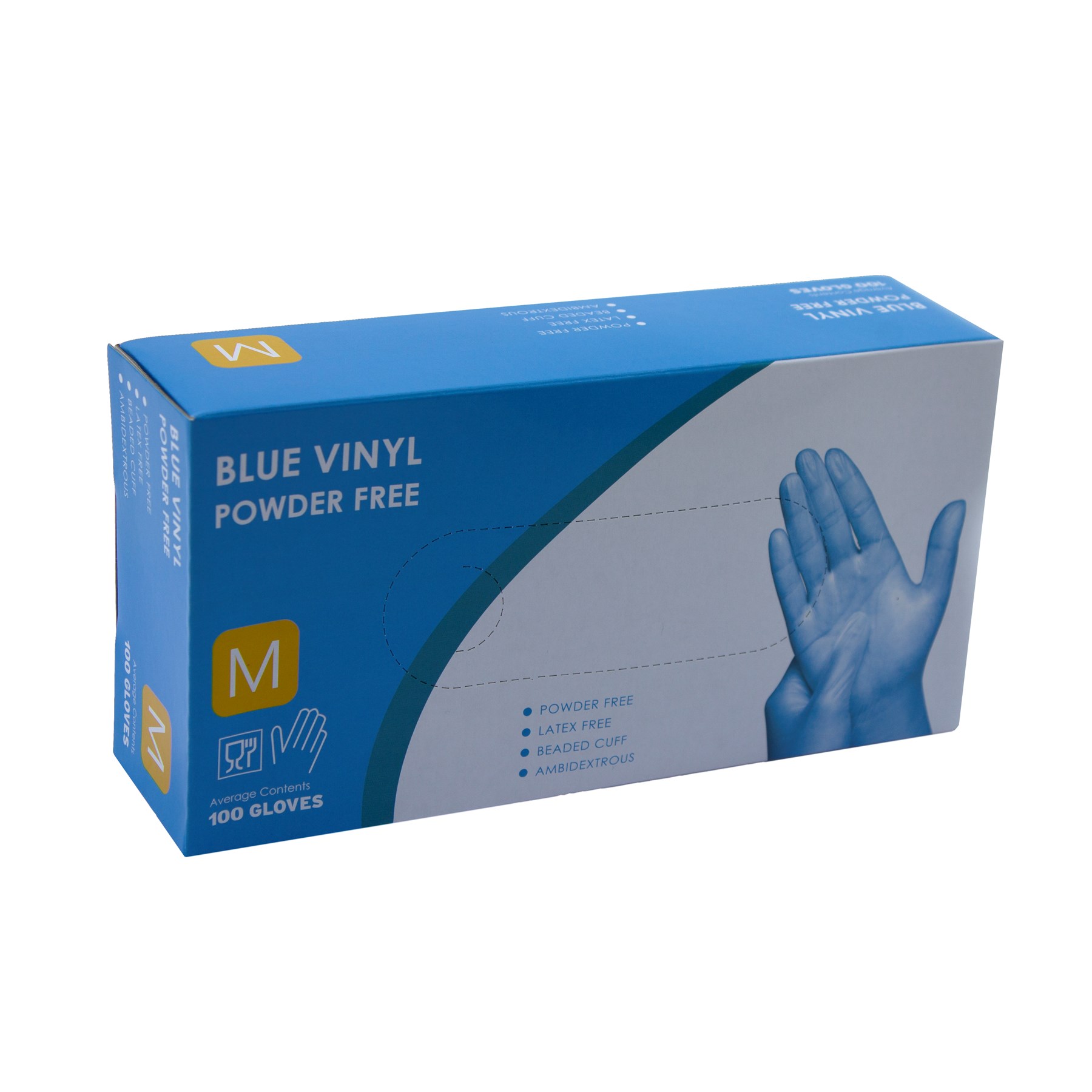 Blue Vinyl Gloves Powder Free 100's Med (10709)