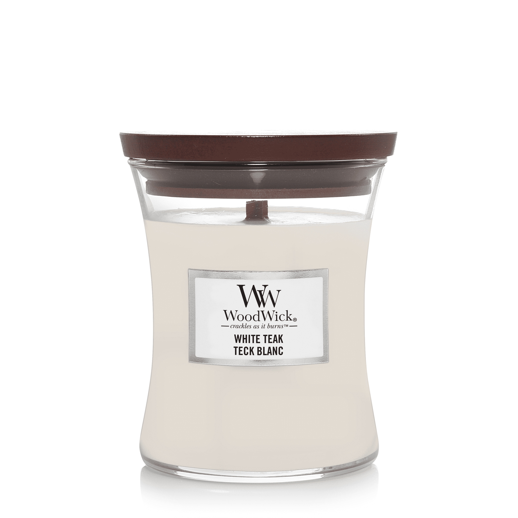 Woodwick Hourglass Candle White Teak Medium (92039E)