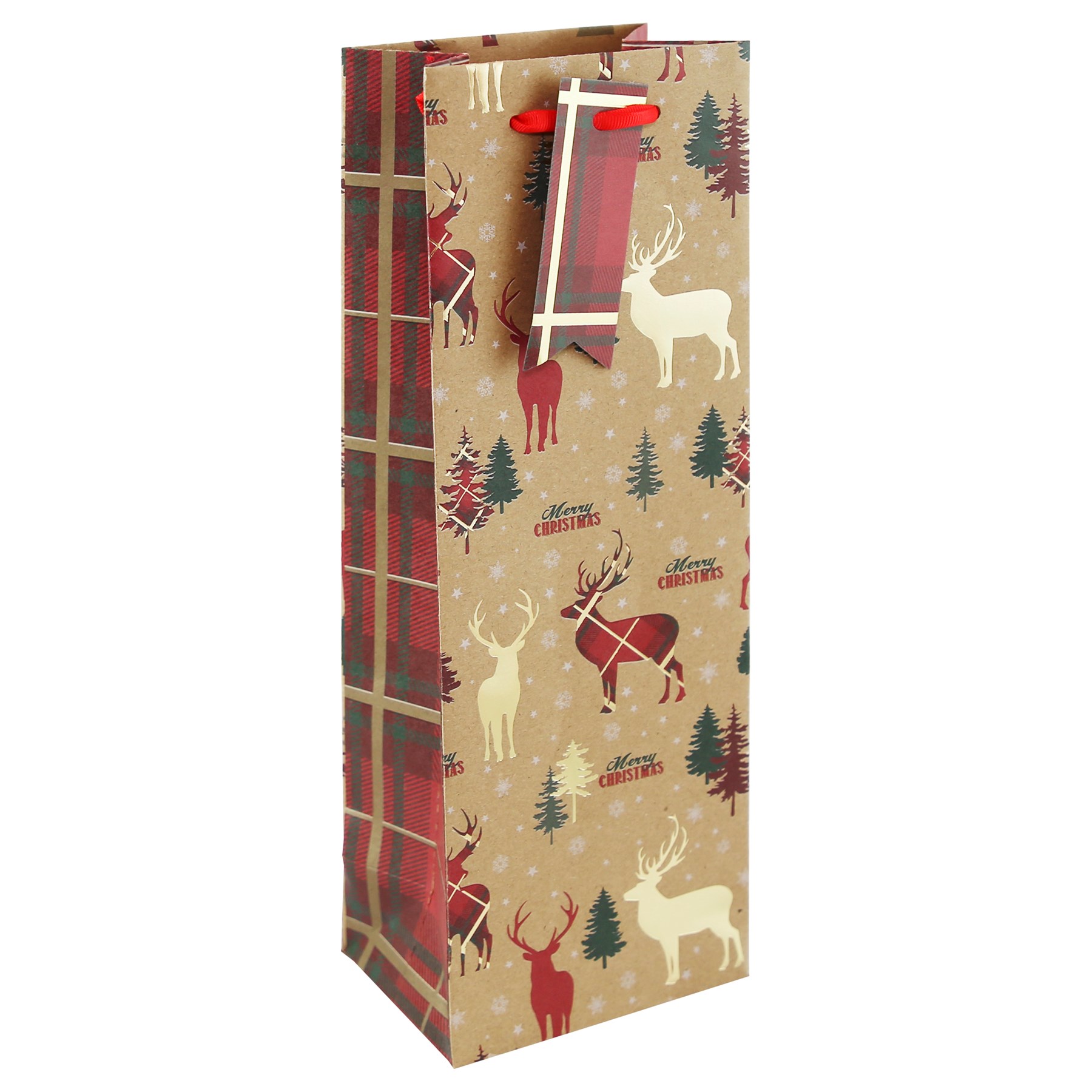 Eurowrap Stag Tartan Kraft Bottle Gift Bag Bottle (X313164C)