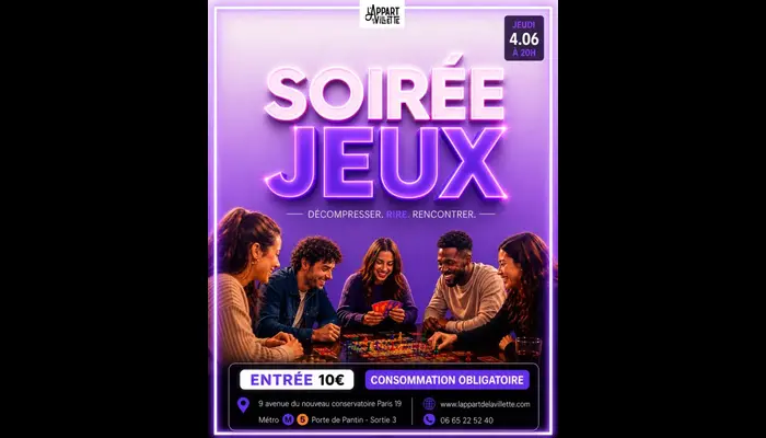 🎲😄 Soirée Jeux – Fun & Défis à L’Appart de la Villette