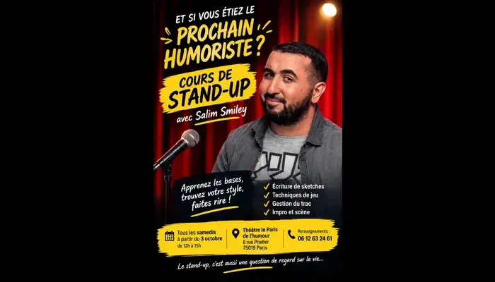 🎤🤣 COURS DE STAND-UP AVEC SALIM SMILEY – INVITATION GRATUITE BG POUR DÉCOUVRIR LE COURS ! ✨