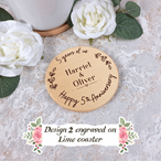 Personalised 5th Wood Anniversary Custom Hardwood Coaster