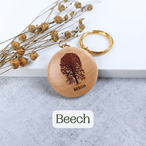 Round wooden keyring engraved with your favourite tree