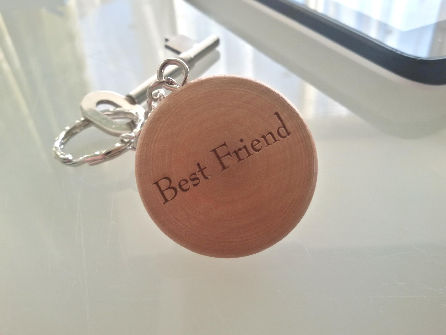 Personalised Round wooden keyring laser engraved