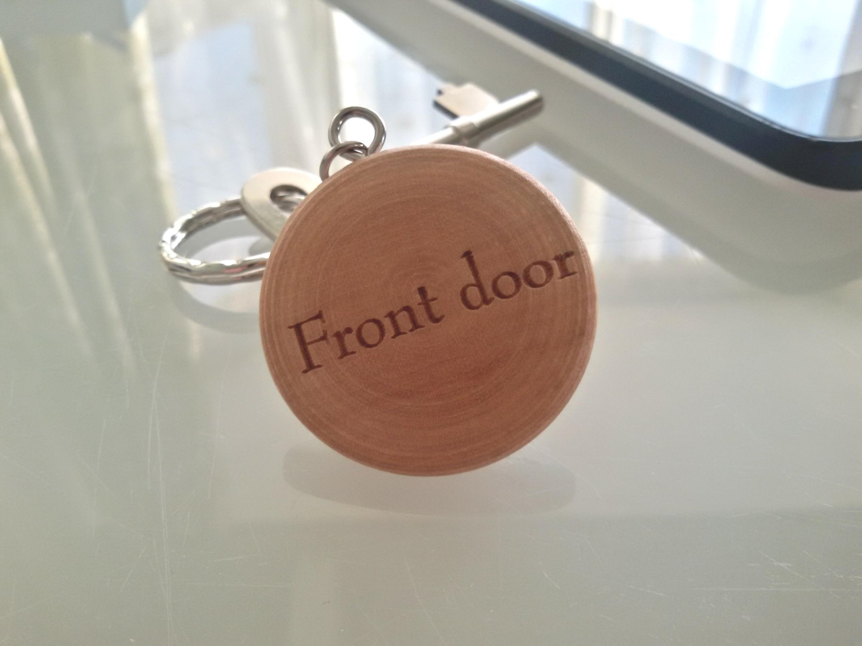 Personalised Round wooden keyring laser engraved