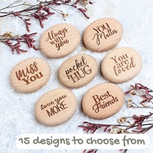 Engraved Small Pebble “Pocket Hug” – Personalised Wooden Keepsake | Pocket Hug Pebble Gift