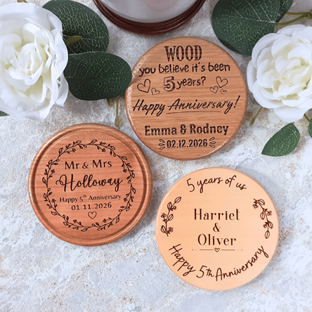 Personalised 5th Wood Anniversary Custom Hardwood Coaster