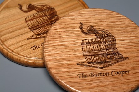 Burton Cooper Laser Engraved Cherry or Oak Wooden Coaster