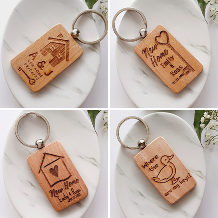 Rectangle Wooden Keyrings - New Home - Personalised