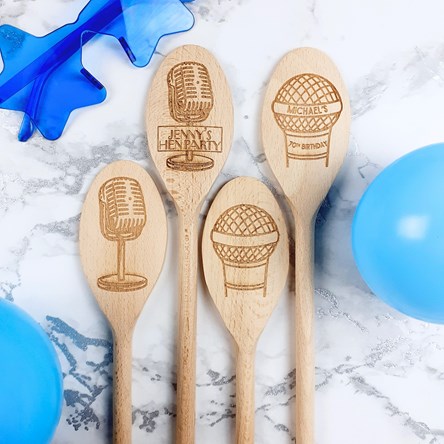 Personalised Karaoke Singing Microphone Wooden Spoon – Engraved Gift