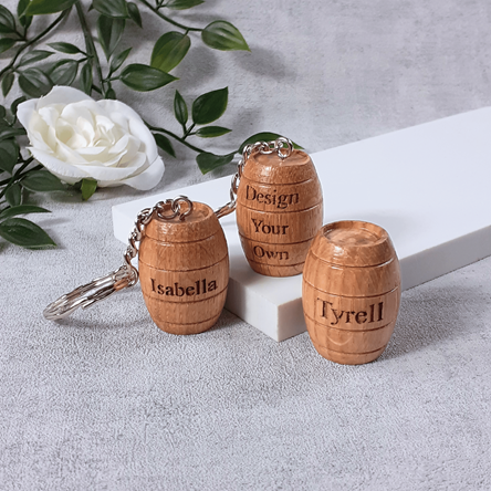 Miniature Barrel Keyring Laser Engraved