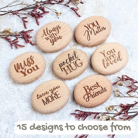 Engraved Small Pebble “Pocket Hug” – Personalised Wooden Keepsake