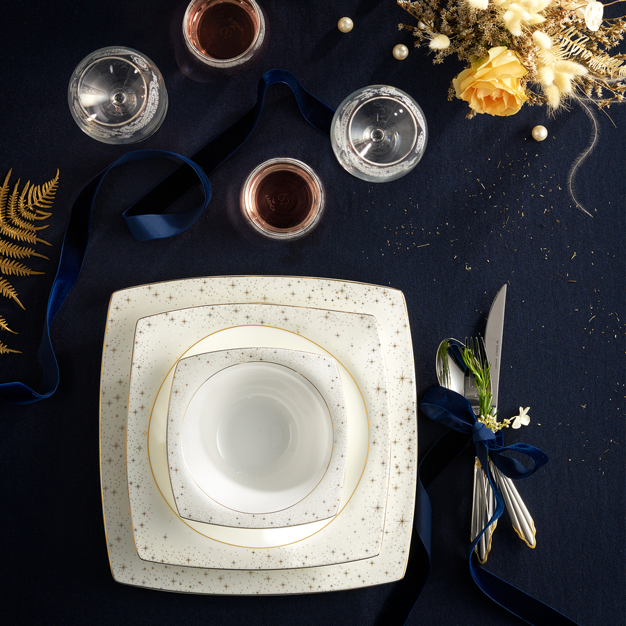 Karaca Fine Pearl Antares 62 Pieces Pearl Dinnerware Square, Service