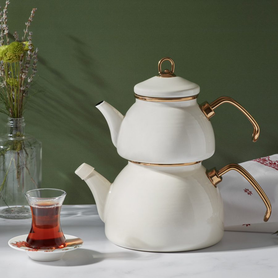 Karaca Retro Enamel Induction Teapot Set, Cream KARACA UK