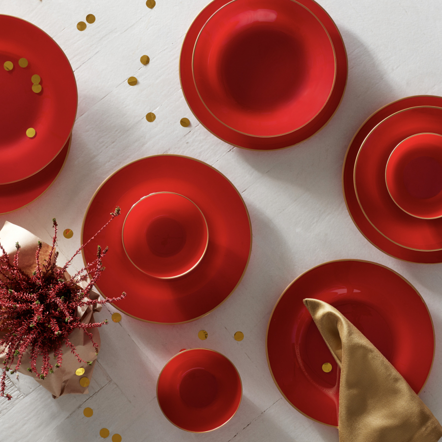 Karaca Retro 18 Piece Glass Dinner Set for 6 People, Red KARACA UK