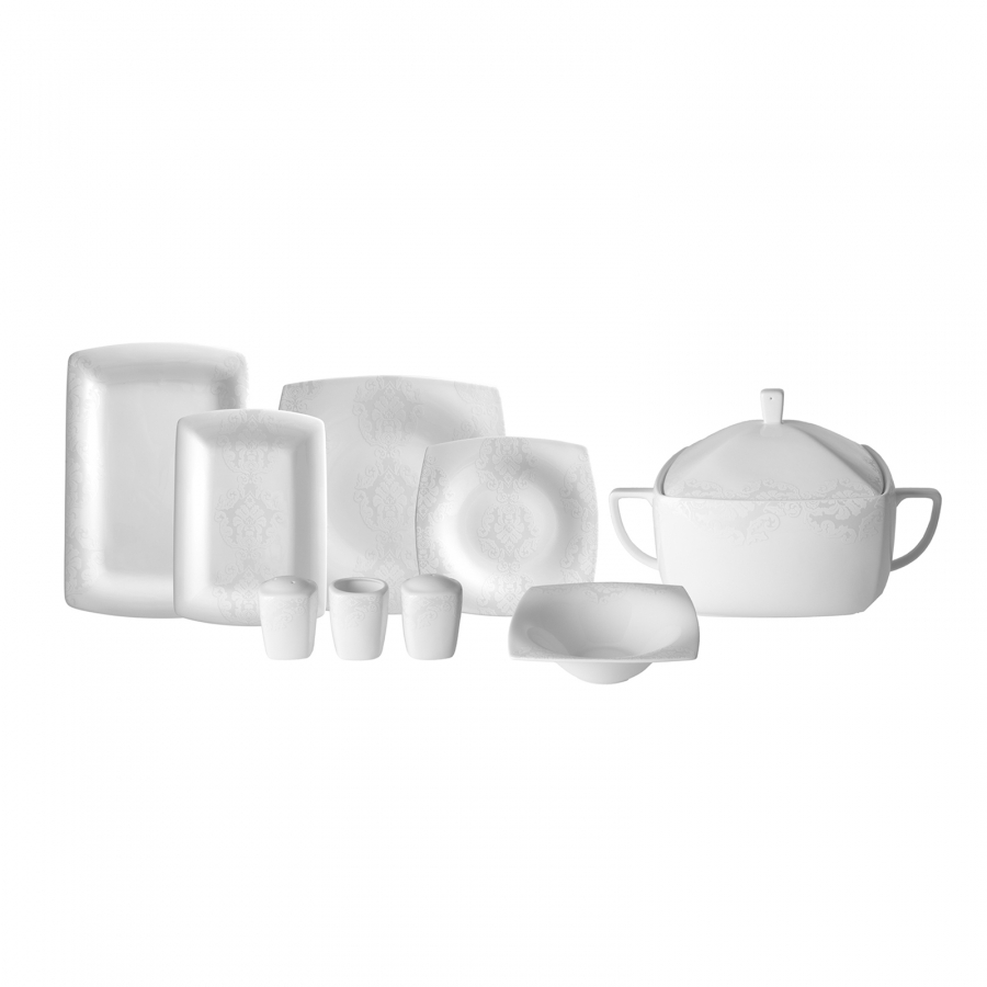 Karaca Fine Pearl Node 62teiliges Tafelservice für 12 Personen Eckig