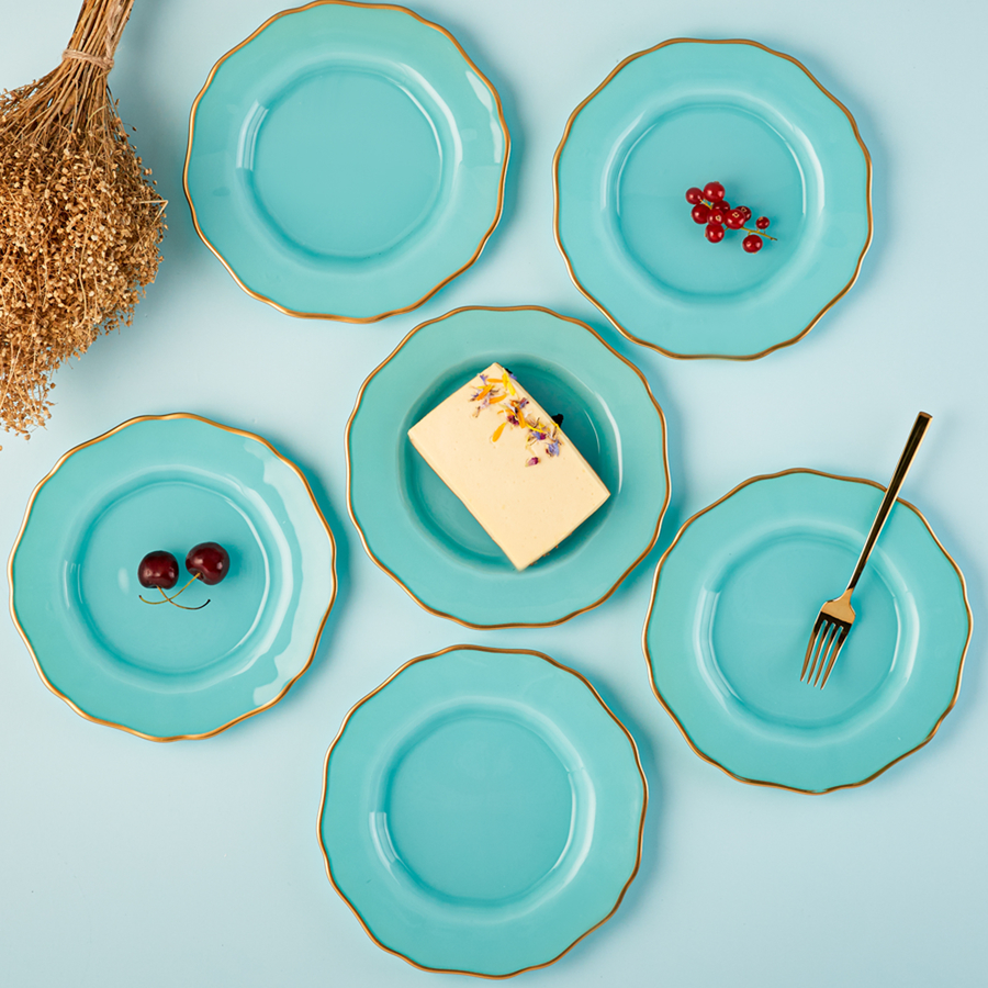 Karaca Empire 6 Piece Glass Serveware Set, 19cm, Mint Gold KARACA UK