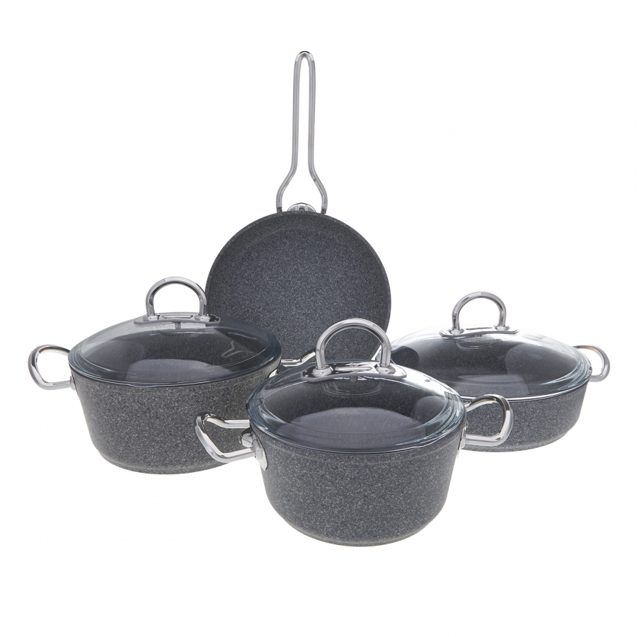 Silver Stone Granite with Metal Handle 7piece Induction Cookware set