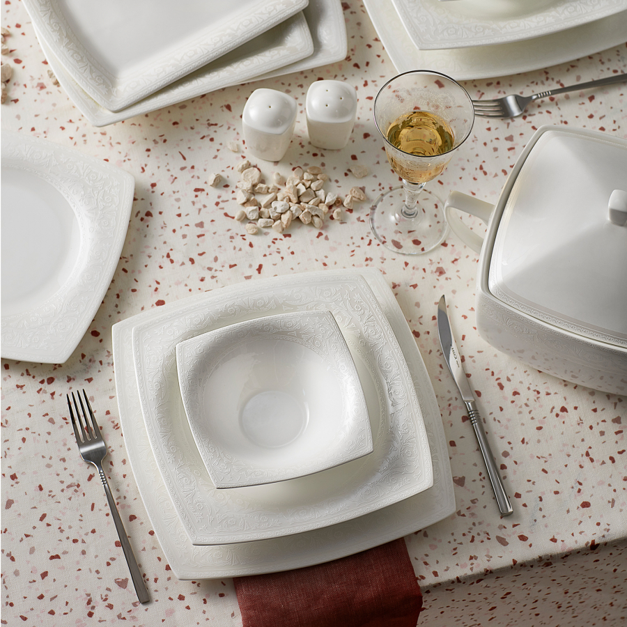 Karaca Fine Pearl Roma Dinnerware Set for 12, 62 Piece, White KARACA UK