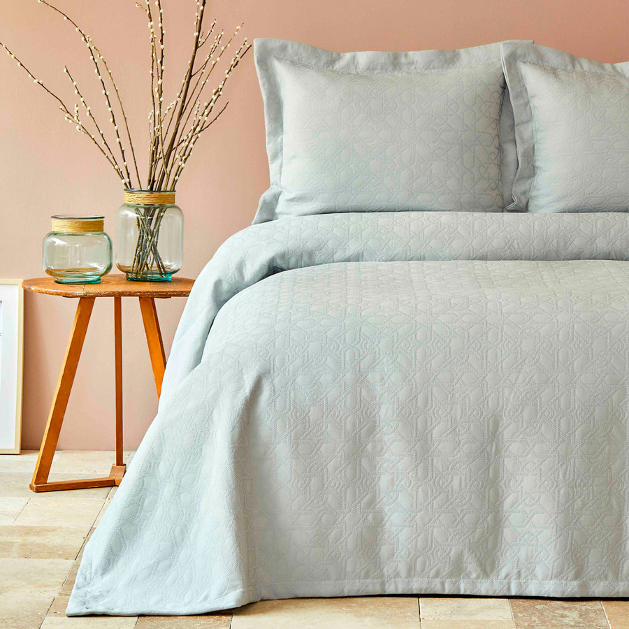 light blue double bedding