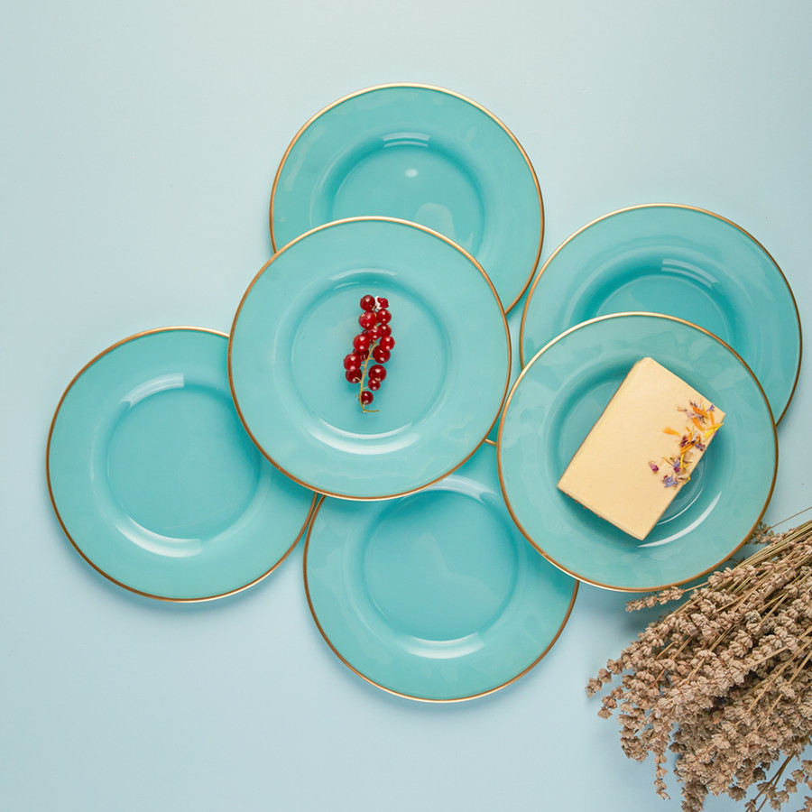 Karaca Retro 6 Piece New Glass Serveware Set, 20cm, Mint Gold KARACA UK