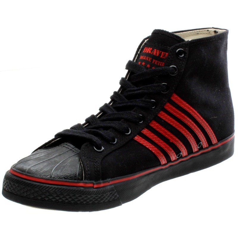 Duane Peters Hi Top 6-Stripe Black/Red Shoe Duane Peters Hi Top 6-Stripe Black/Red Shoe