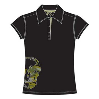 Side Skull Girls S/S Polo Shirt - Black