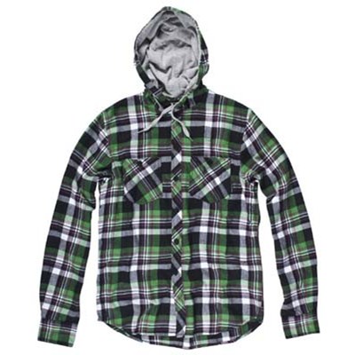 Irving Long Sleeve Flannel Hooded Shirt - Golf Green