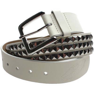 V Studds Leather Belt - Vintage White/Nickel