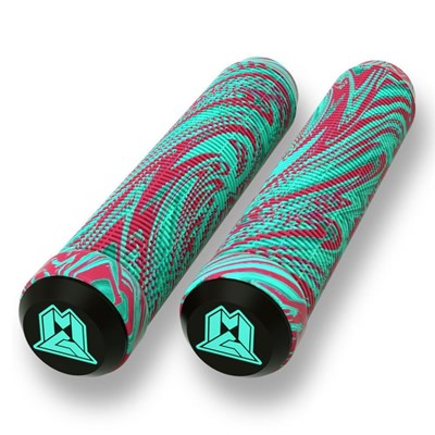 MGP Swirls Grind 180mm Handlebar Grips With Bar Ends - Teal/Red