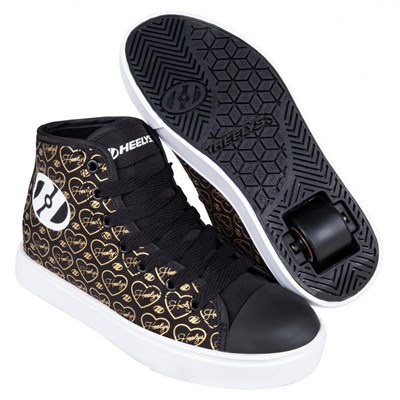 Veloz Black/Gold/Hearts Kids Heely Shoe Veloz Black/Gold/Hearts Kids Heely Shoe