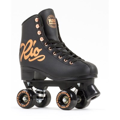 Rose Figure Quad Roller Skates - Black