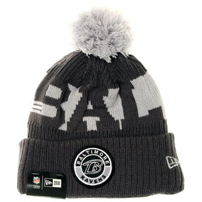 NFL Sideline Bobble Knit 2020 Grey Beanie - Baltimore Ravens