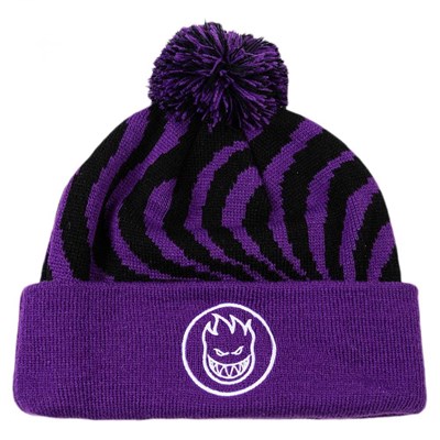 Classic Swirl Pom Cuff Beanie - Purple/Black