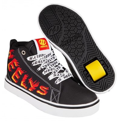 Racer Mid 20 Black/White/Red/Yellow Flame Kids Heely Shoe Racer Mid 20 Black/White/Red/Yellow Flame Kids Heely Shoe
