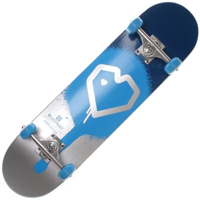 Spray Heart Blue/Silver 7.5 Complete Skateboard