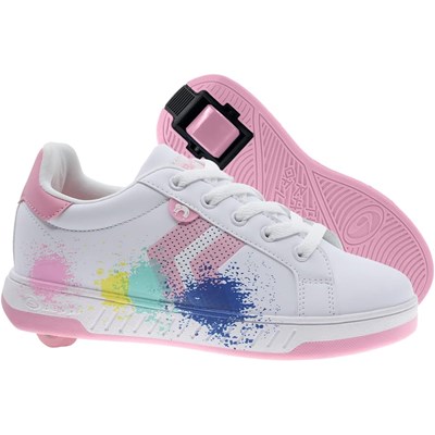 Splatter - White/Pink Wheeled Heeled Shoe
