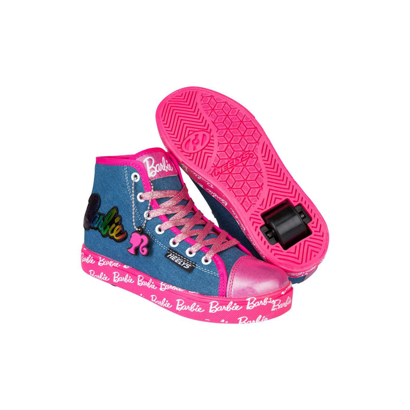 Barbie Hustle Denim/Pink/Rainbow Kids Heely Shoe
