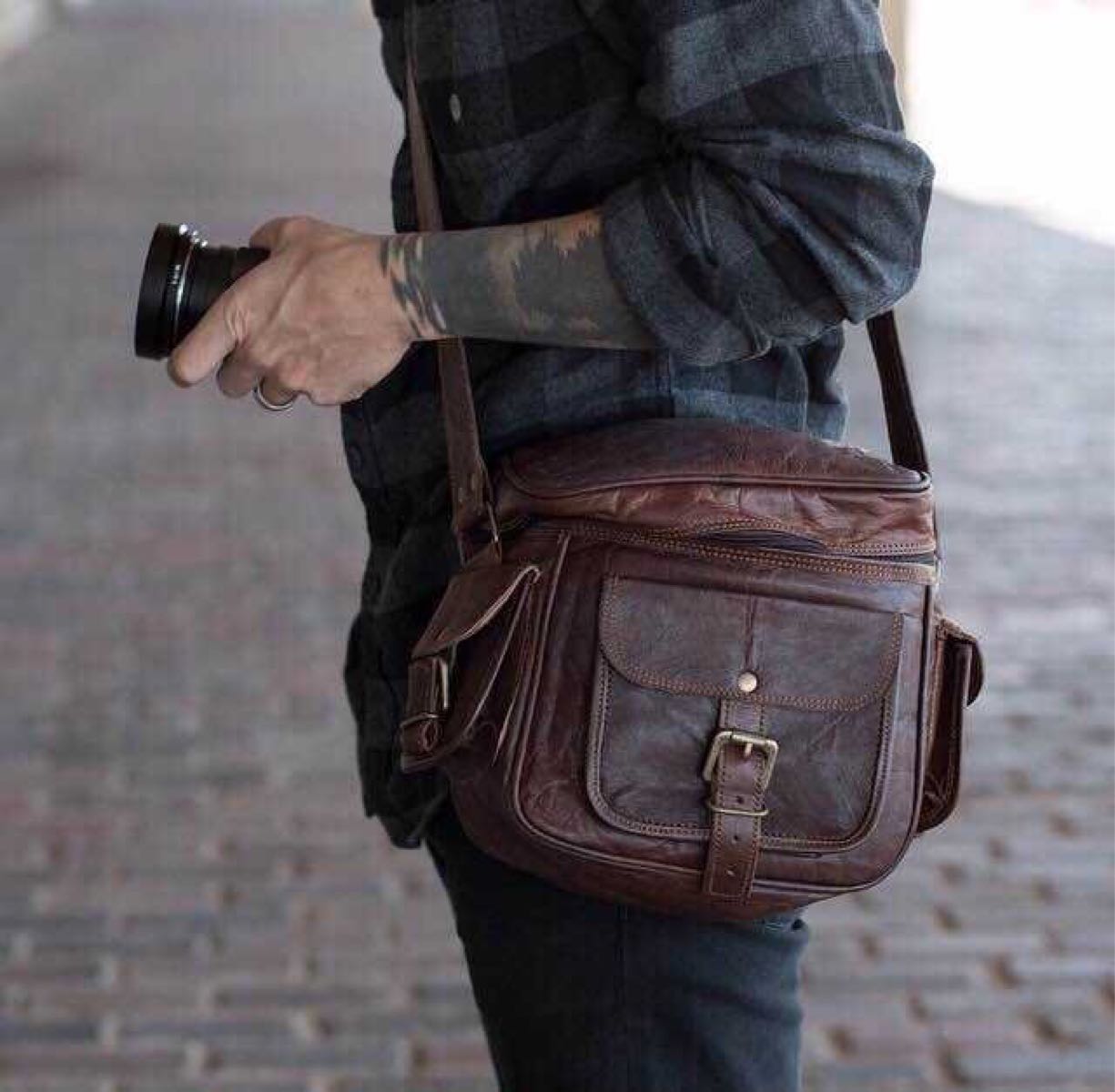 Buy Brown Leather Camera Bag Camera Bag. at Lowest Price