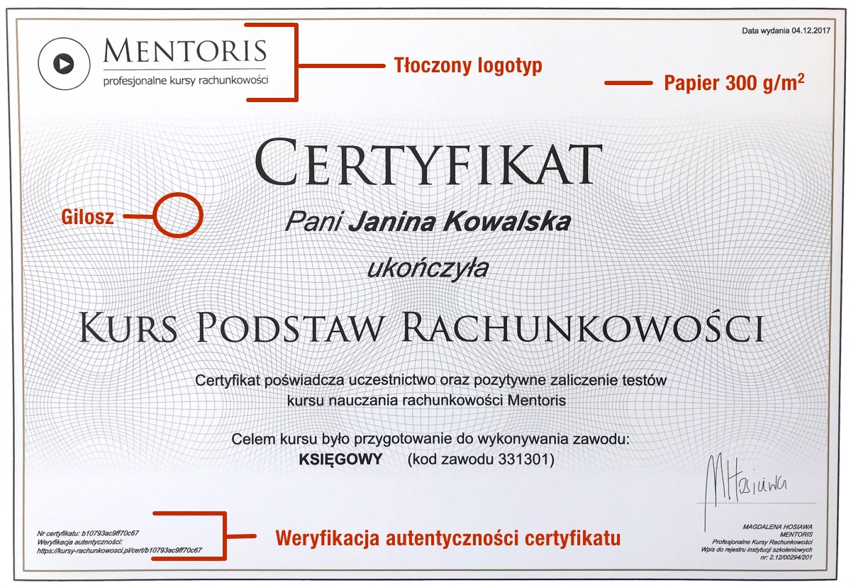 Certyfikat przyklad