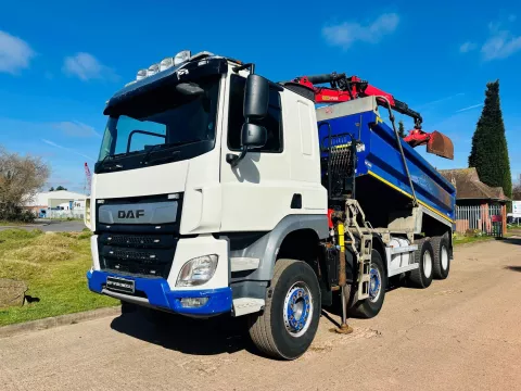 DAF CF 450 2019 EURO 6, SLEEPER, 8X4 TIPPER GRAB, KELBERG BODY, PALFINGER EPSILON M125 CLASSIC CRANE img