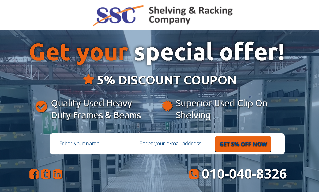 Secondhand shelving frames and beams, secondhand clip on shelving