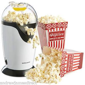 Andrew James Electric Hot Air Healthy Popcorn Popper Maker Machine In White