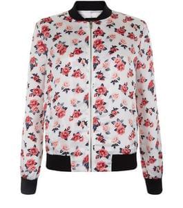 Teens White Rose Print Bomber Jacket