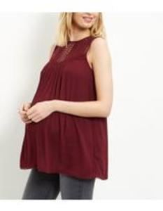 Maternity Burgundy Crochet Panel Sleeveless Top. Size 10. Few left!