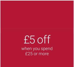 Spend £25 or more and get £5 off with code.